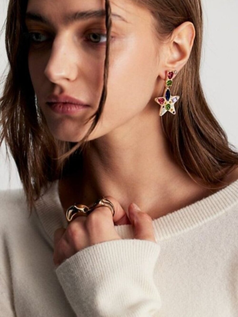 FREE PEOPLE Nancy Ann Earrings Star Shaped Multi Color Gold NWT